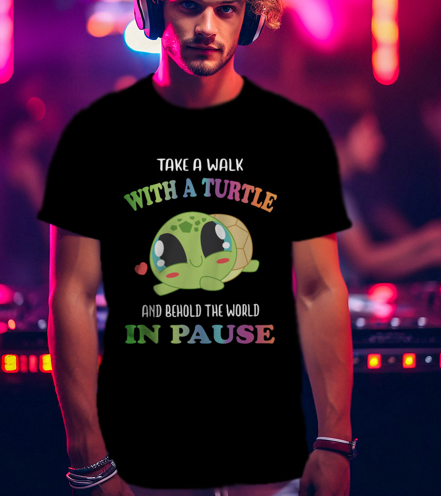 Take A Walk With A Cute Turtle And Behold The World In Pause T-Shirt
