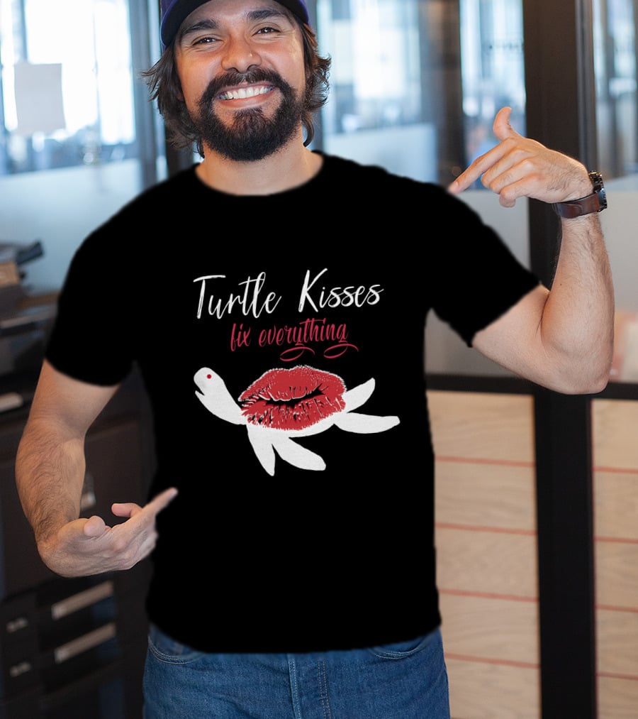 Turtle Kisses Fix Everything Red Lips And White Turtle T-Shirt