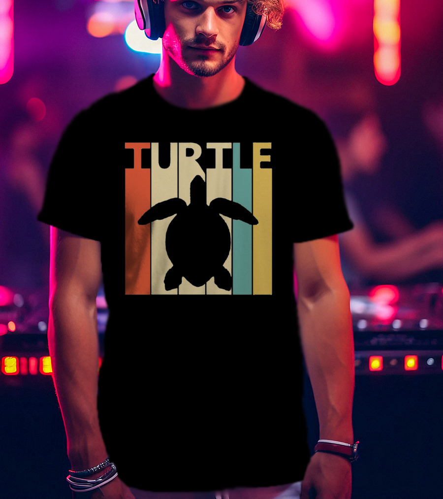 Turtle Retro Silhouette Colorful Stripes Spirit Animal T-Shirt