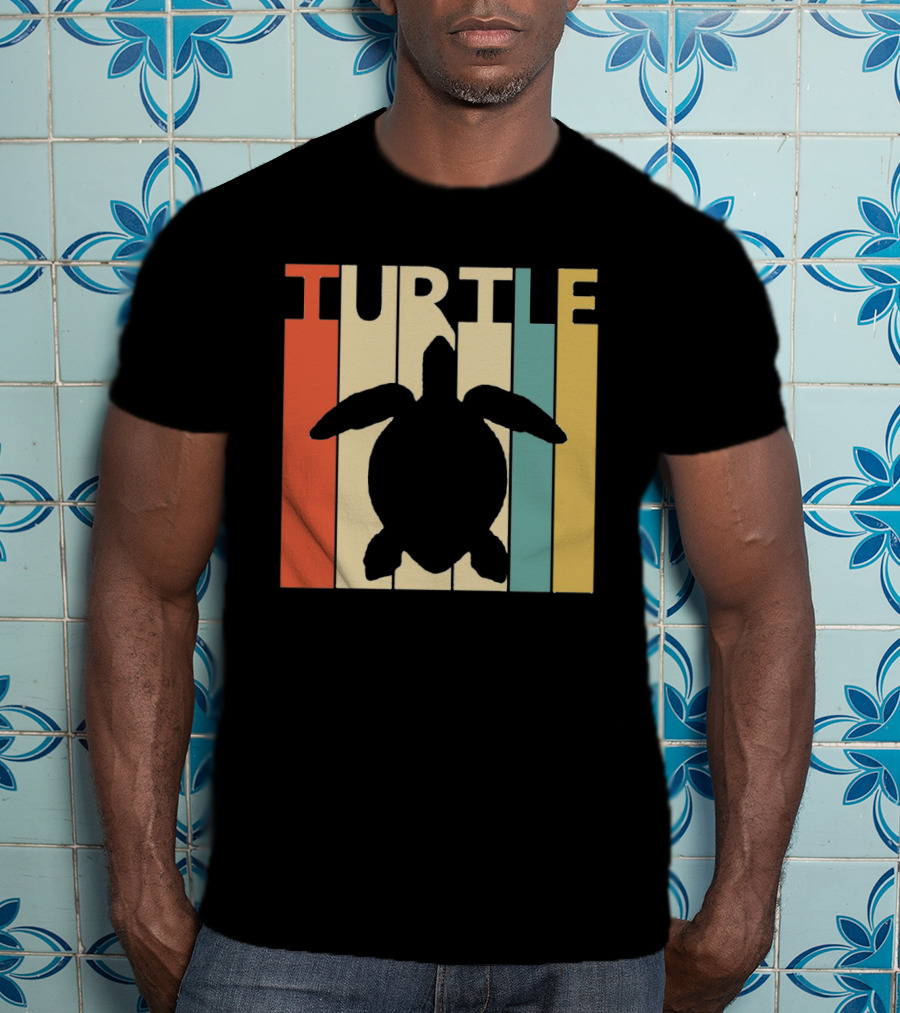 Turtle Retro Silhouette Colorful Stripes Spirit Animal T-Shirt
