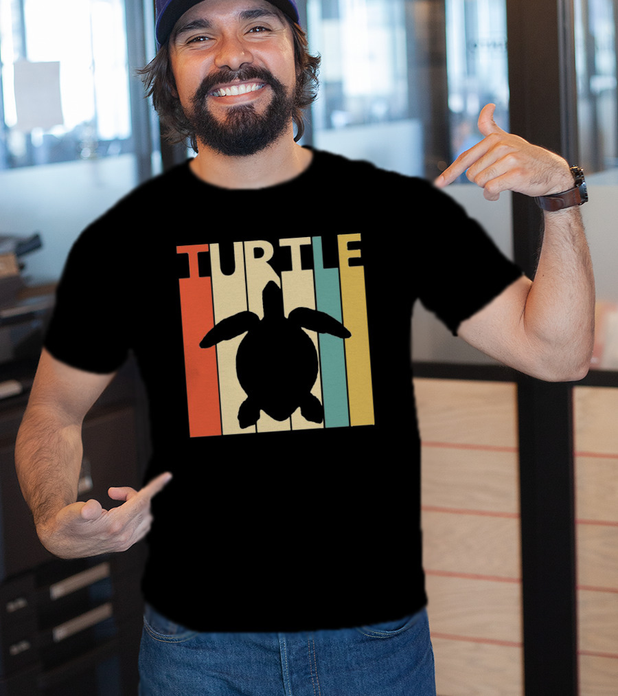 Turtle Retro Silhouette Colorful Stripes Spirit Animal T-Shirt
