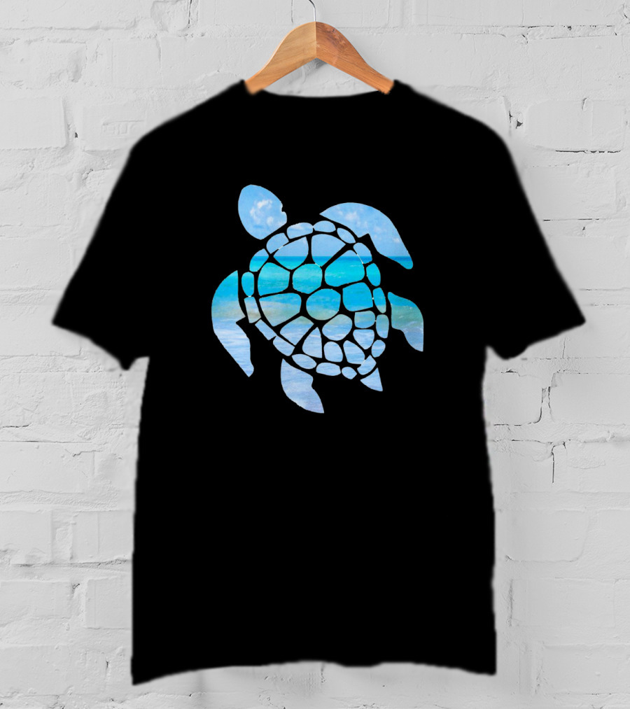 Tropical Ocean Sea Turtle Silhouette With Sky And Waves T-Shirt
