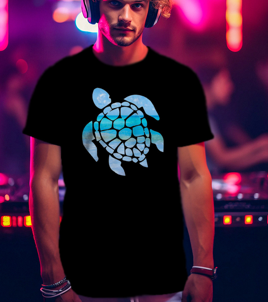 Tropical Ocean Sea Turtle Silhouette With Sky And Waves T-Shirt