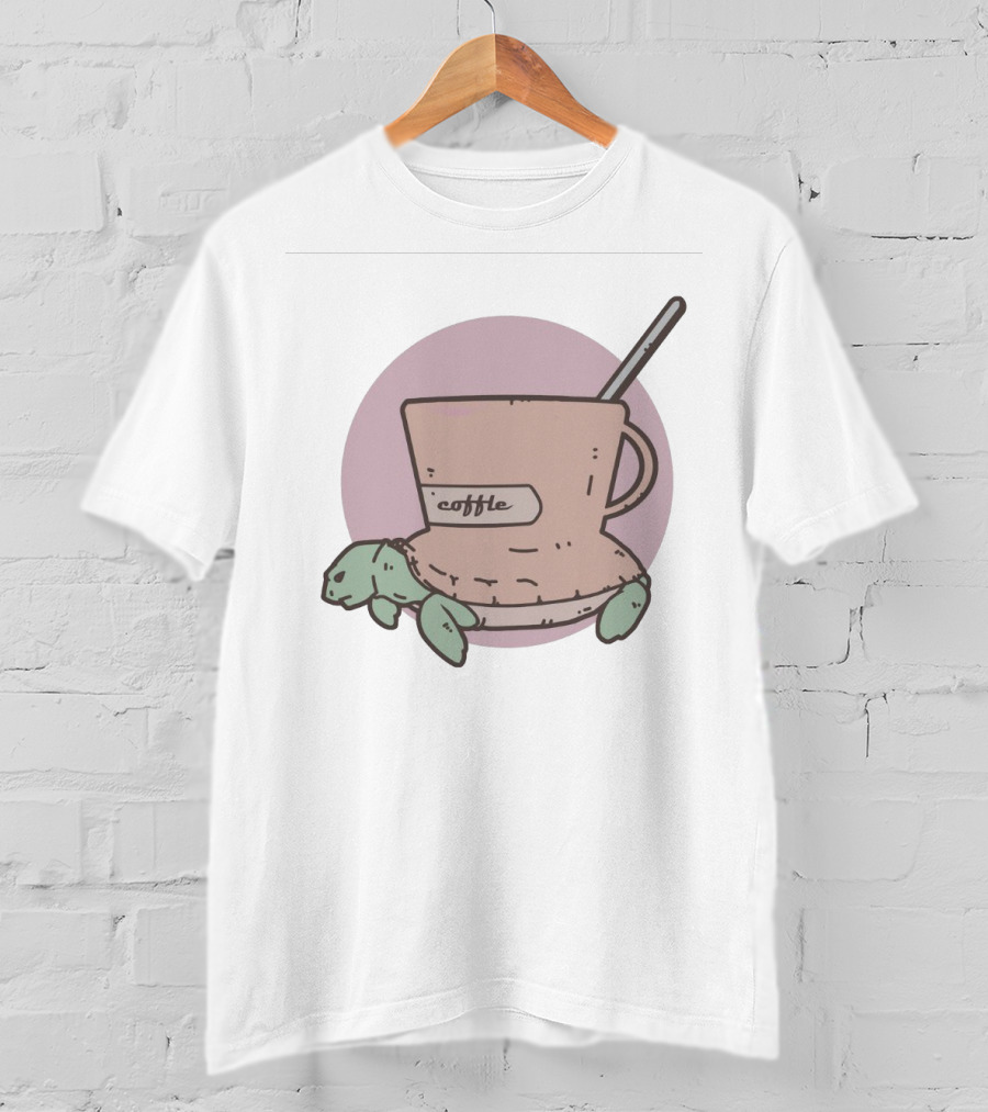 Coffle Turtle Pastel Coffee Cup Hybrid Illustration With Spoon T-Shirt