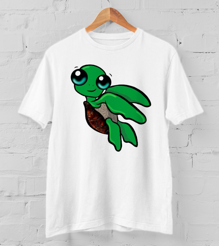 Funky Turtle Cute Green Cartoon Character With Big Eyes T-Shirt