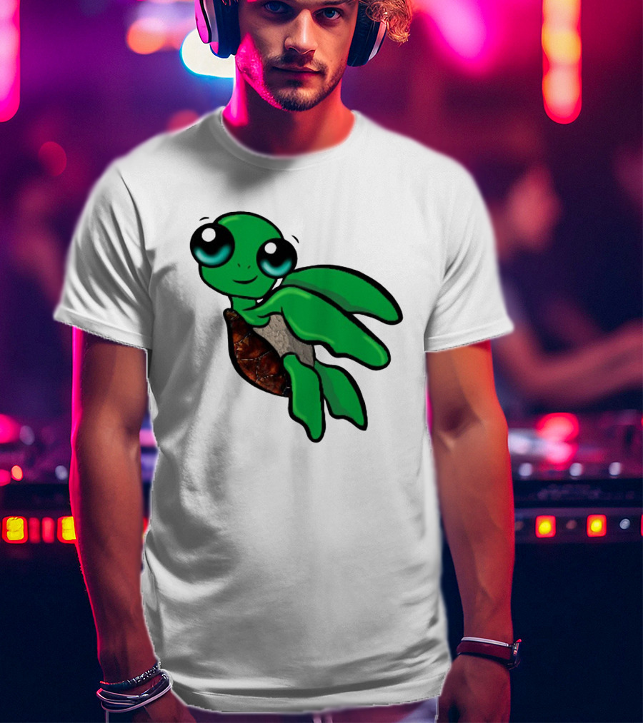 Funky Turtle Cute Green Cartoon Character With Big Eyes T-Shirt