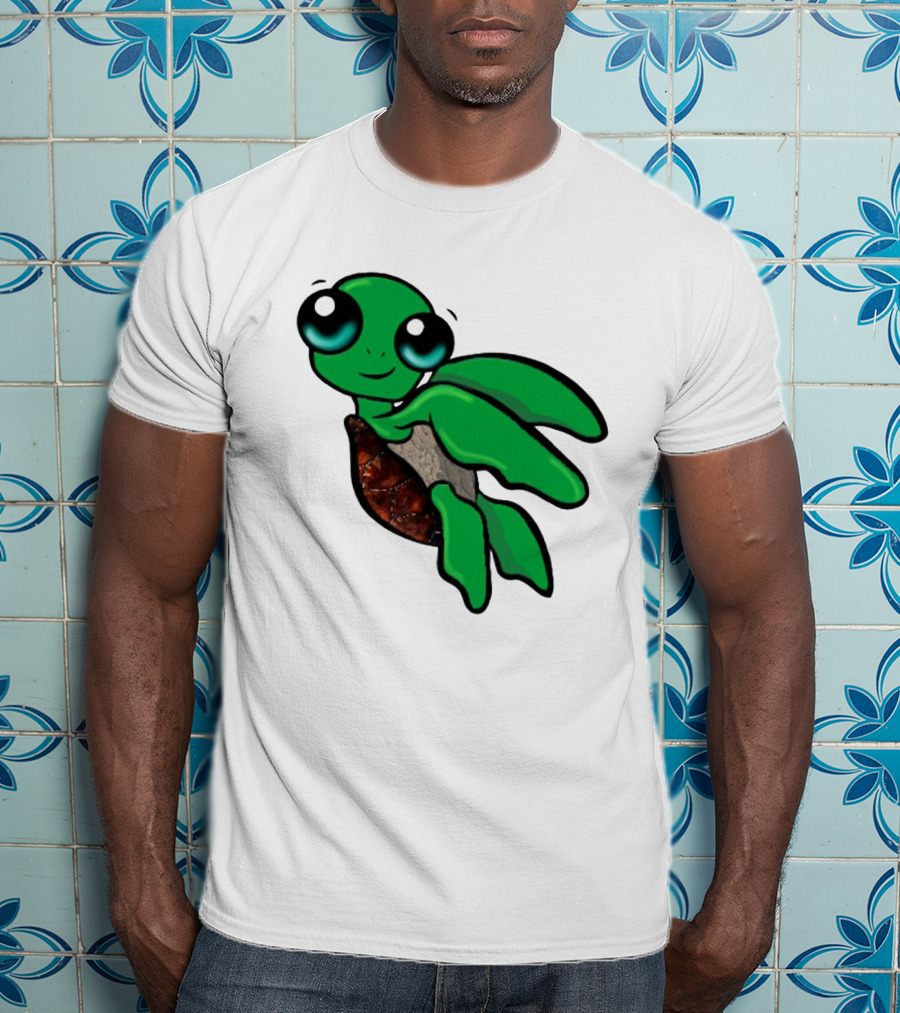 Funky Turtle Cute Green Cartoon Character With Big Eyes T-Shirt