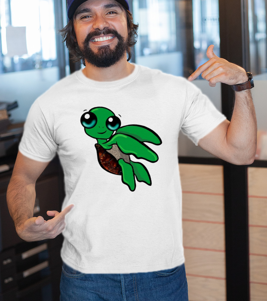 Funky Turtle Cute Green Cartoon Character With Big Eyes T-Shirt
