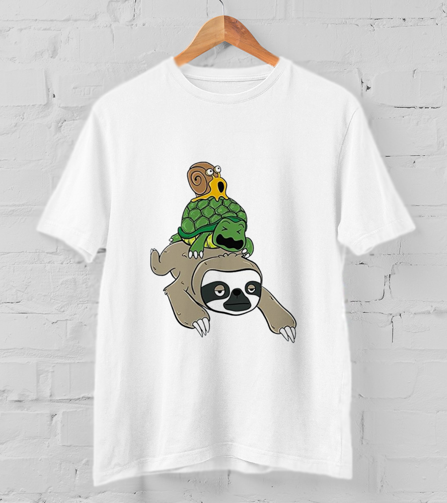 Sloth And Turtle Snail Stack Ride Adventure T-Shirt
