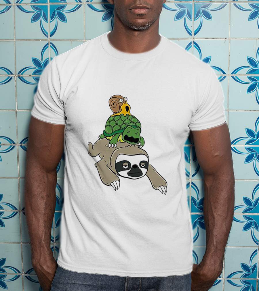 Sloth And Turtle Snail Stack Ride Adventure T-Shirt