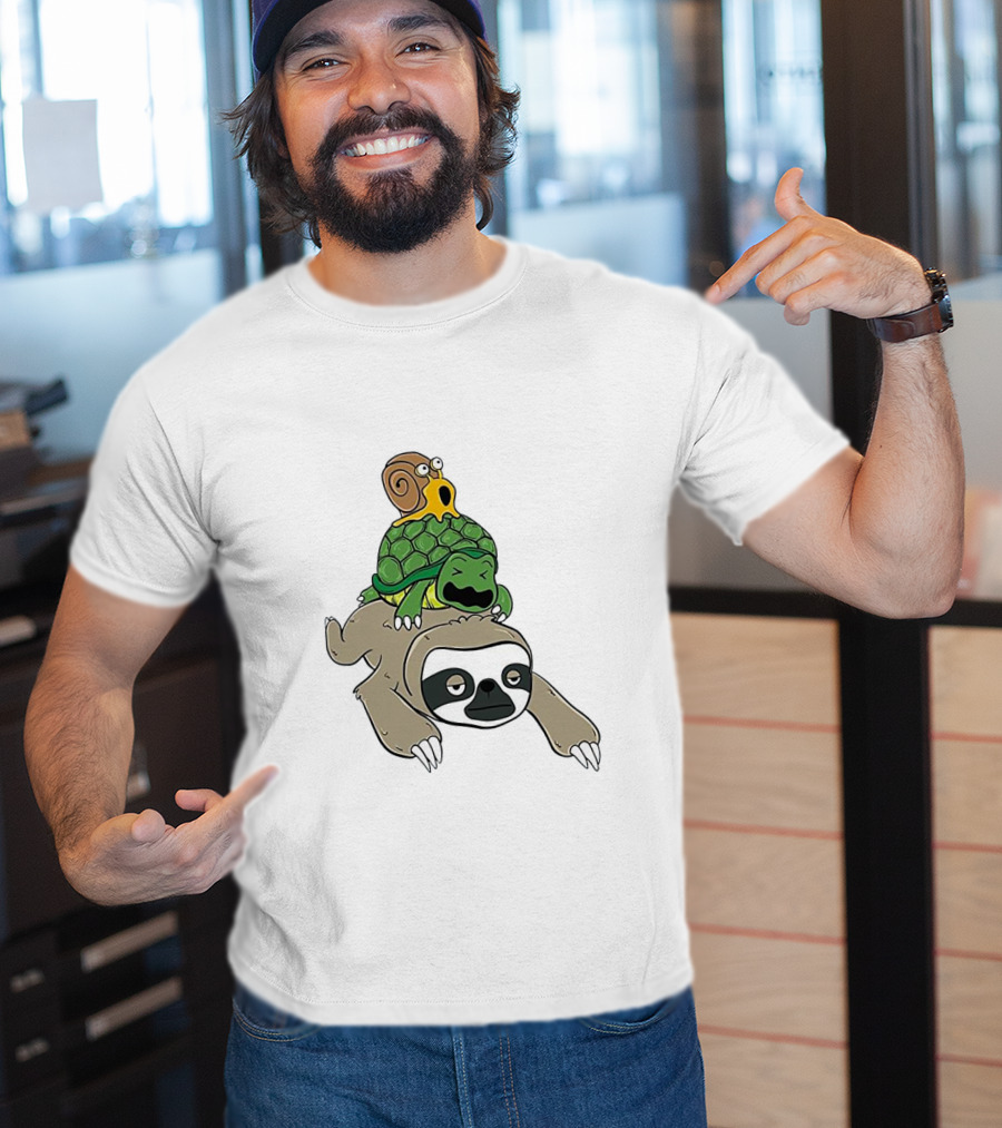 Sloth And Turtle Snail Stack Ride Adventure T-Shirt