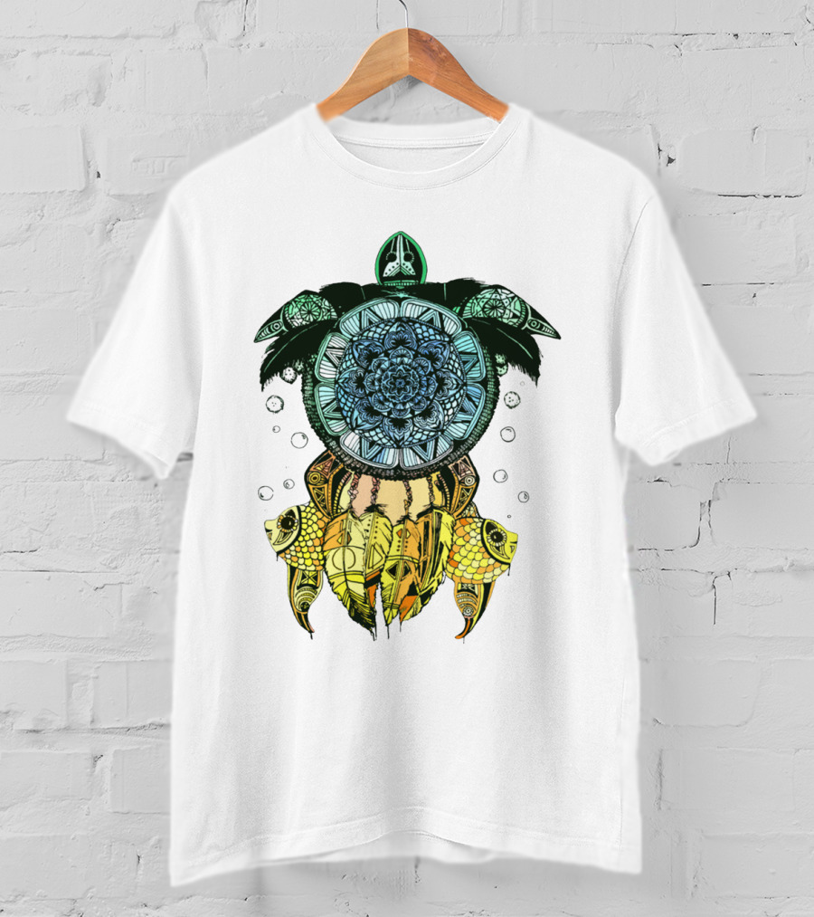 Dreamcatcher Flower Of Life Turtle With Intricate Mandala Feather And Geometric T-Shirt