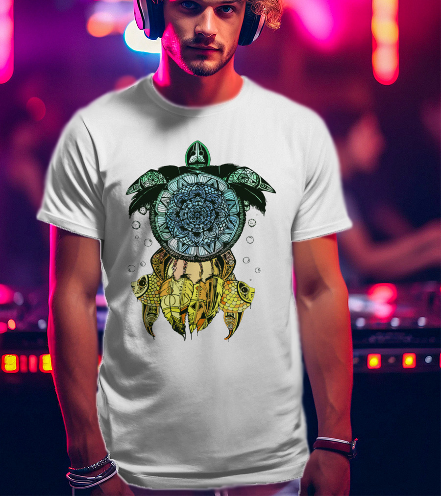 Dreamcatcher Flower Of Life Turtle With Intricate Mandala Feather And Geometric T-Shirt