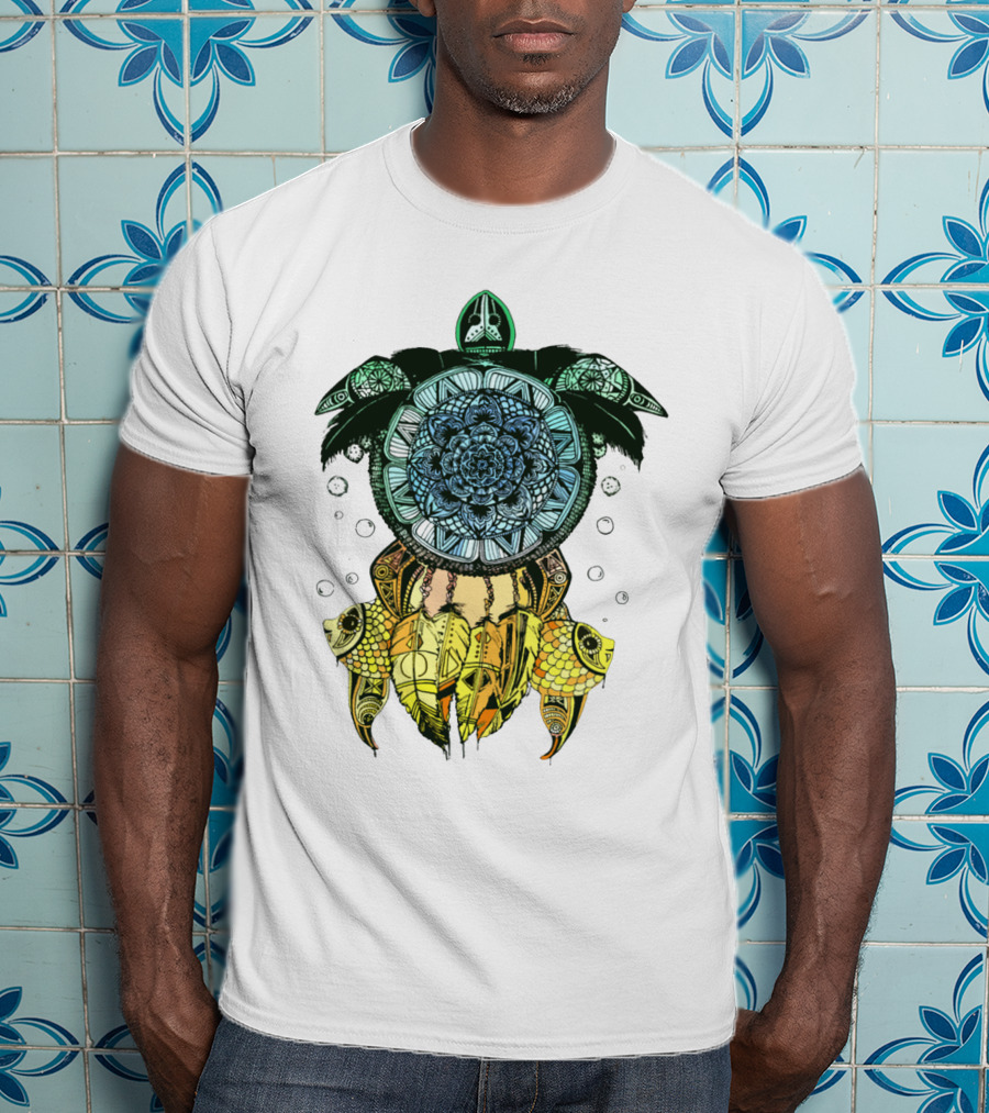 Dreamcatcher Flower Of Life Turtle With Intricate Mandala Feather And Geometric T-Shirt