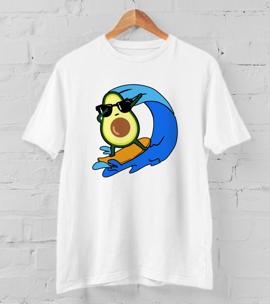 Avocado Wearing Sunglasses Riding Blue Ocean Wave T-Shirt