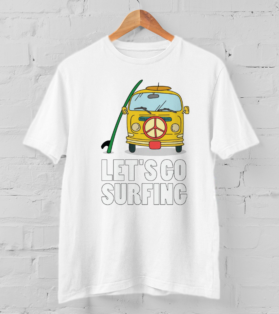 Peace Symbol Surf Bus Adventure - Let's Go Surfing T-Shirt