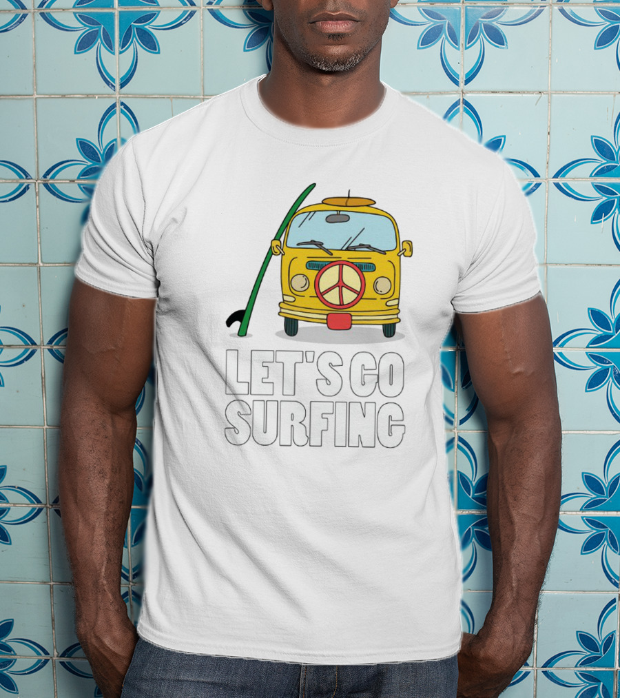 Peace Symbol Surf Bus Adventure - Let's Go Surfing T-Shirt