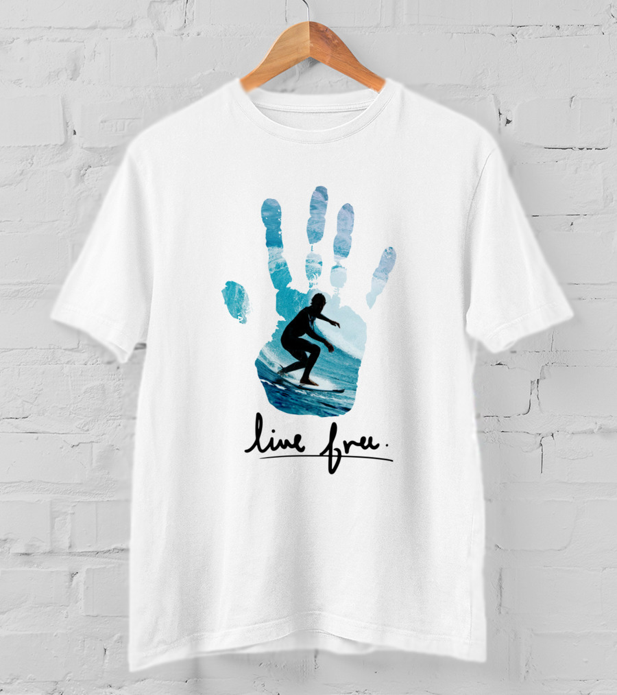 Live Free Surfing Handprint Ocean T-Shirt