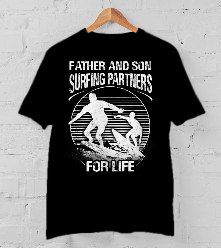 Father And Son Surfing Partners For Life Ocean Waves Adventure T-Shirt