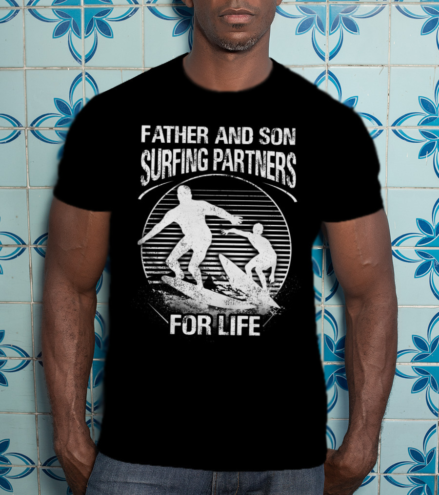 Father And Son Surfing Partners For Life Ocean Waves Adventure T-Shirt