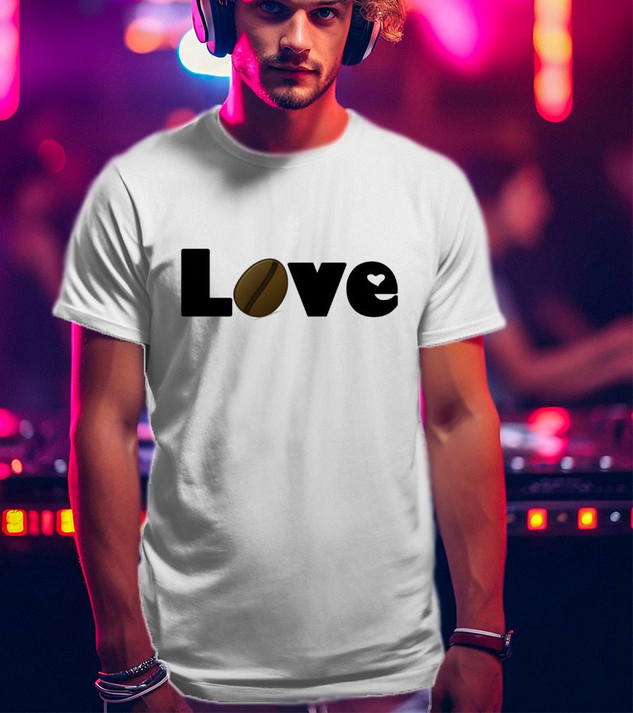 Love With Coffee Bean And Heart Symbol Integration T-Shirt