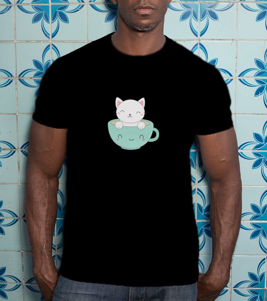 Adorable Cat In Smiling Coffee Cup T-Shirt