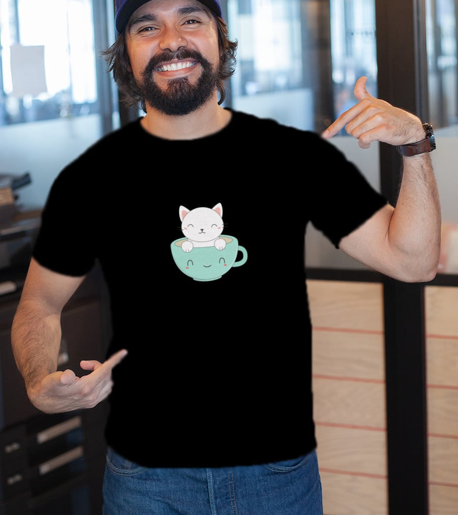 Adorable Cat In Smiling Coffee Cup T-Shirt