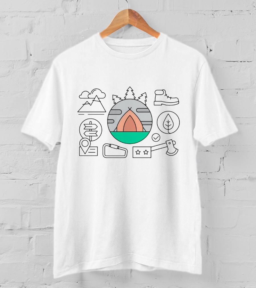 Camping Hiking Mountains Forest Nature Trip Geometry Outdoor Travel Adventure T-Shirt