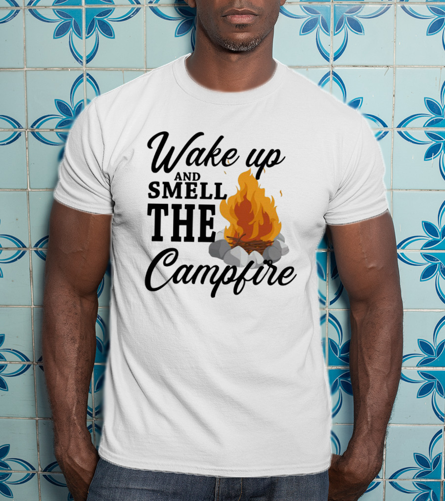 Wake Up And Smell The Campfire With Vibrant Flames And Rocks T-Shirt