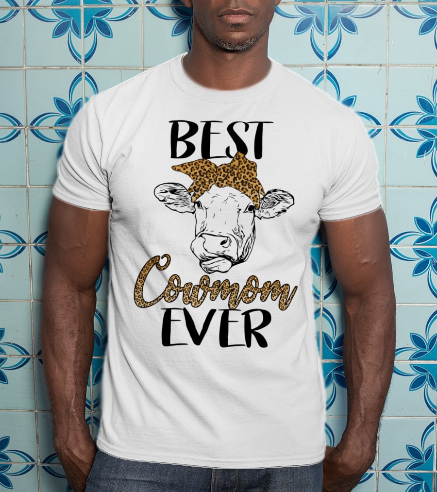 Best Cowmom Ever Leopard Bandana Cow T-Shirt