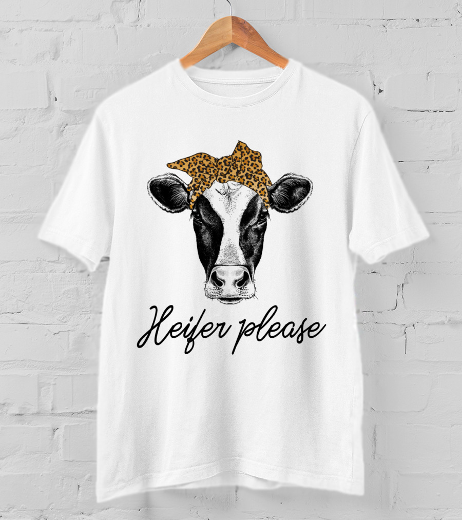 Heifer Please Cow Bandana Cute Headbands Leopard Print T-Shirt