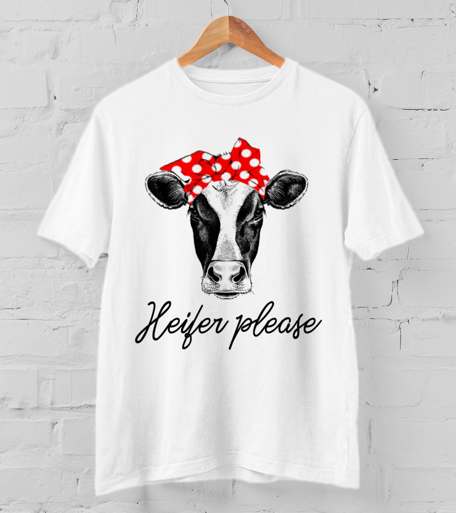 Heifer Please Cow With Red Polka Dot Bandana T-Shirt