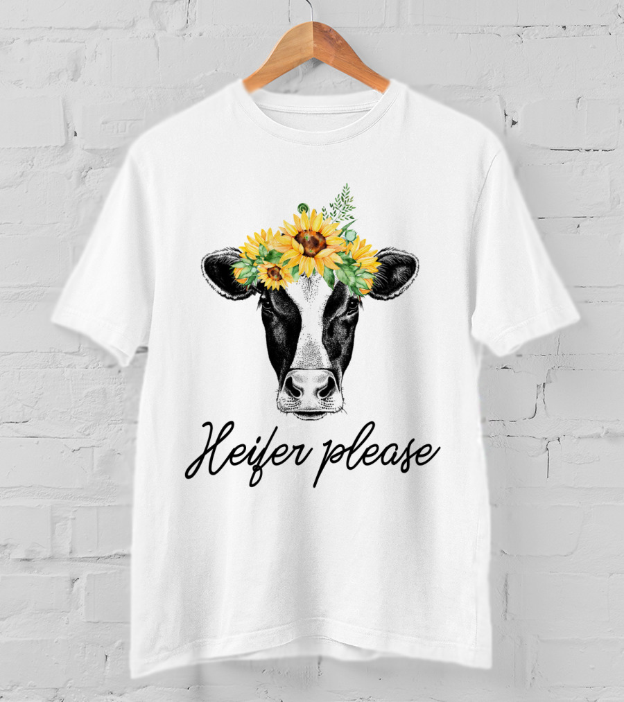 Heifer Please Cow With Sunflower Headbands And Bandana T-Shirt