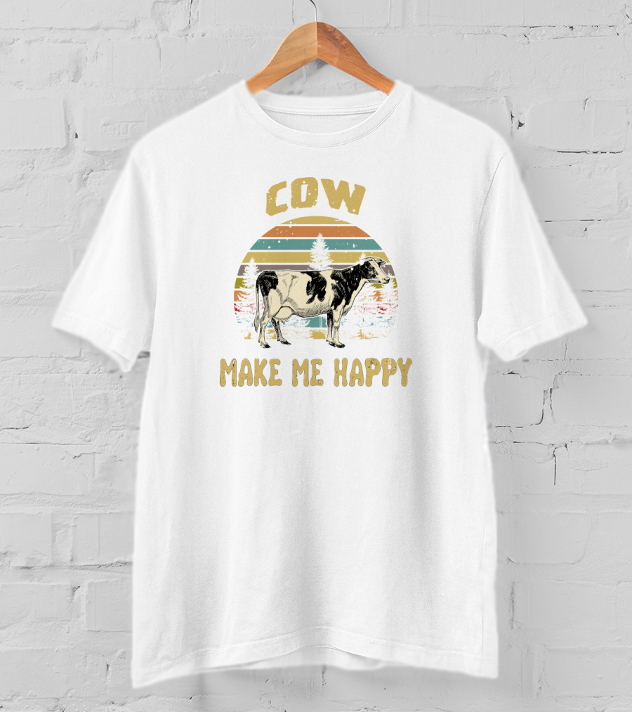 Cow Make Me Happy Retro Vintage Sunset Cow T-Shirt