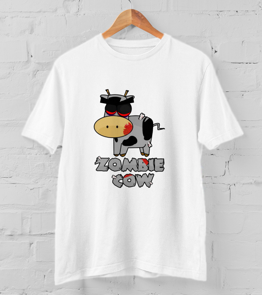 Zombie Cow Cartoon With Zombie-Themed Text And Cute Undead Animal T-Shirt