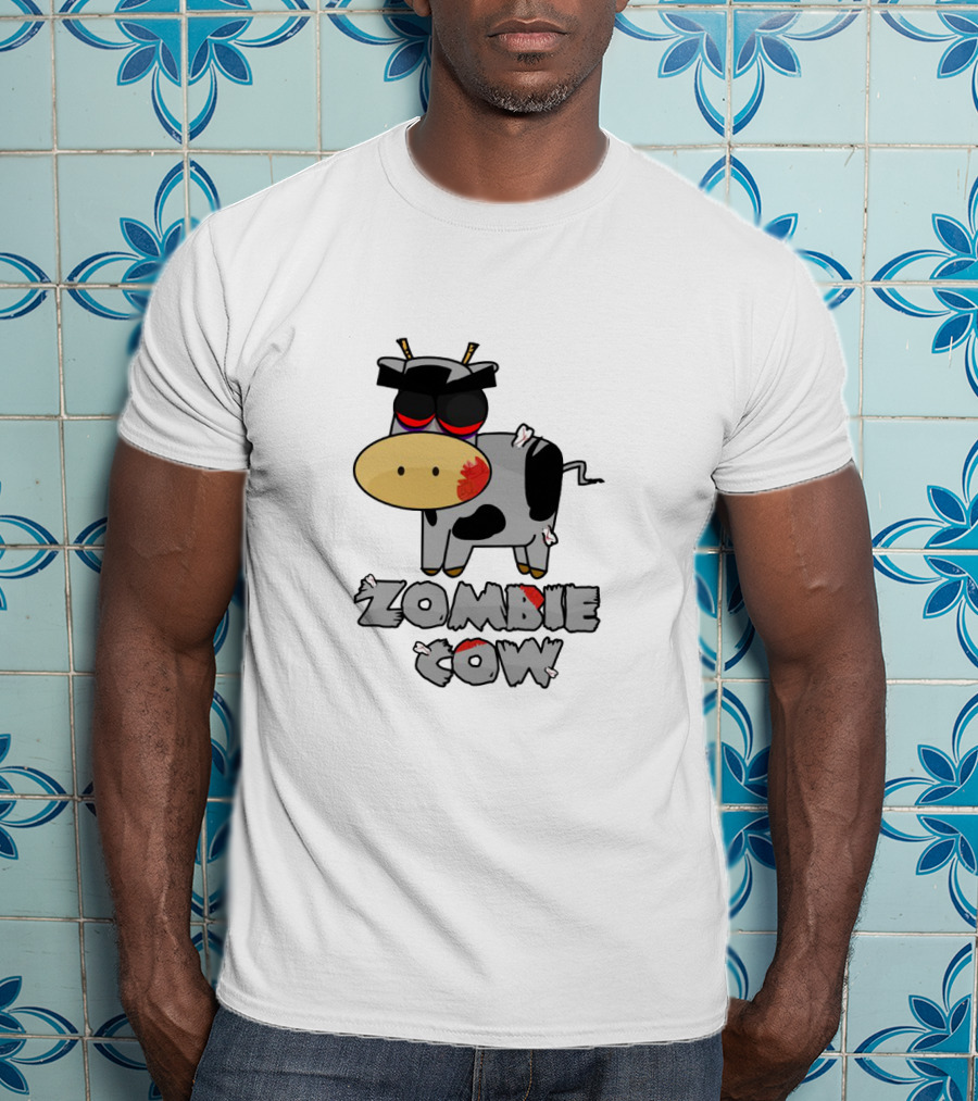 Zombie Cow Cartoon With Zombie-Themed Text And Cute Undead Animal T-Shirt