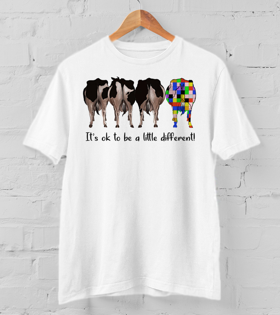 Cows It's Ok To Be A Little Different Colorful Patchwork Cow Standing Out T-Shirt