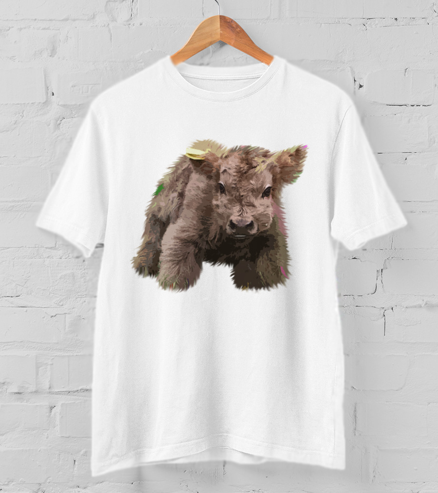 Cute Highland Cow Farm Animals Fluffy Calf T-Shirt