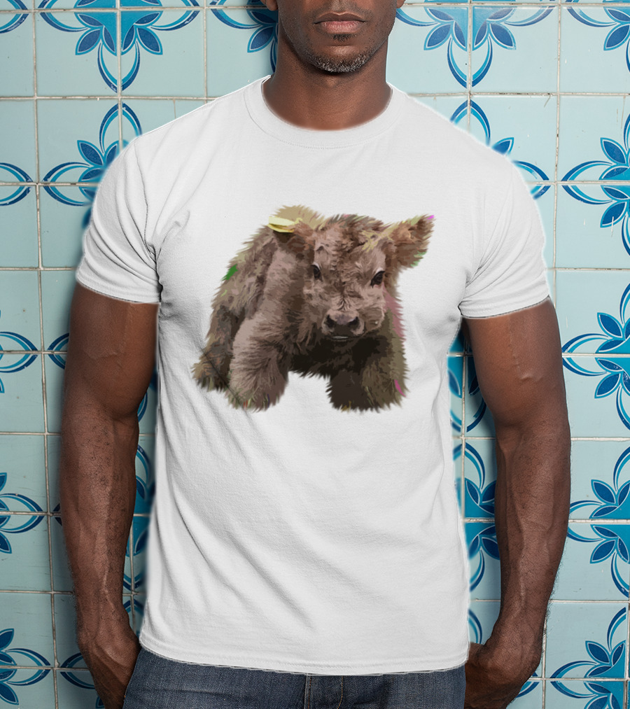 Cute Highland Cow Farm Animals Fluffy Calf T-Shirt