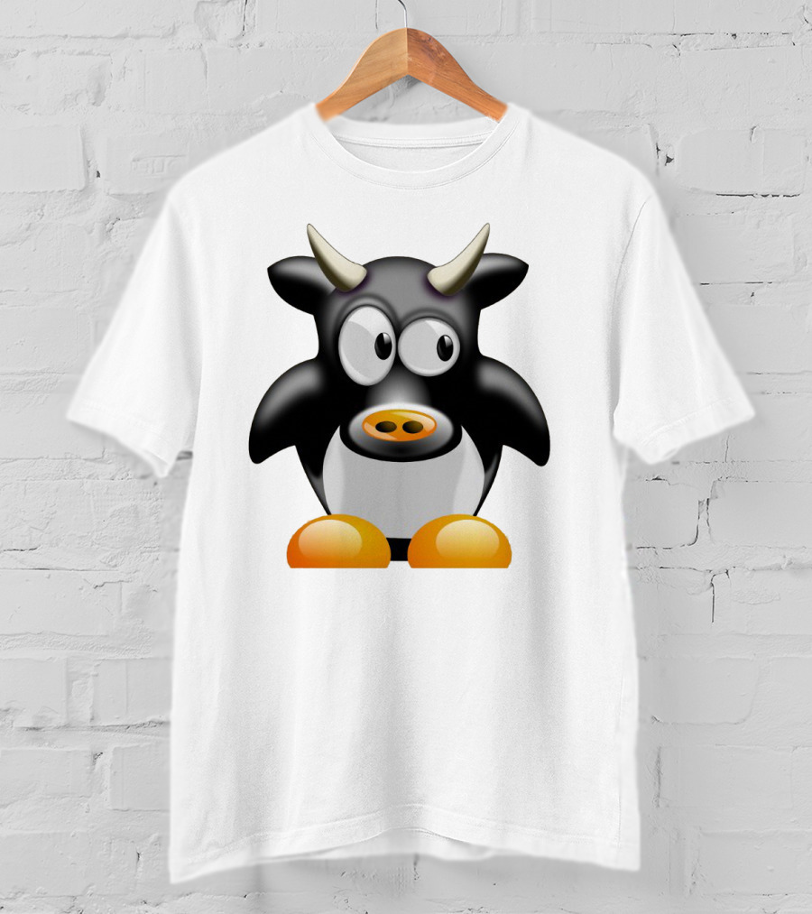 Playful Cute Cow Penguin Mashup Cartoon Character T-Shirt
