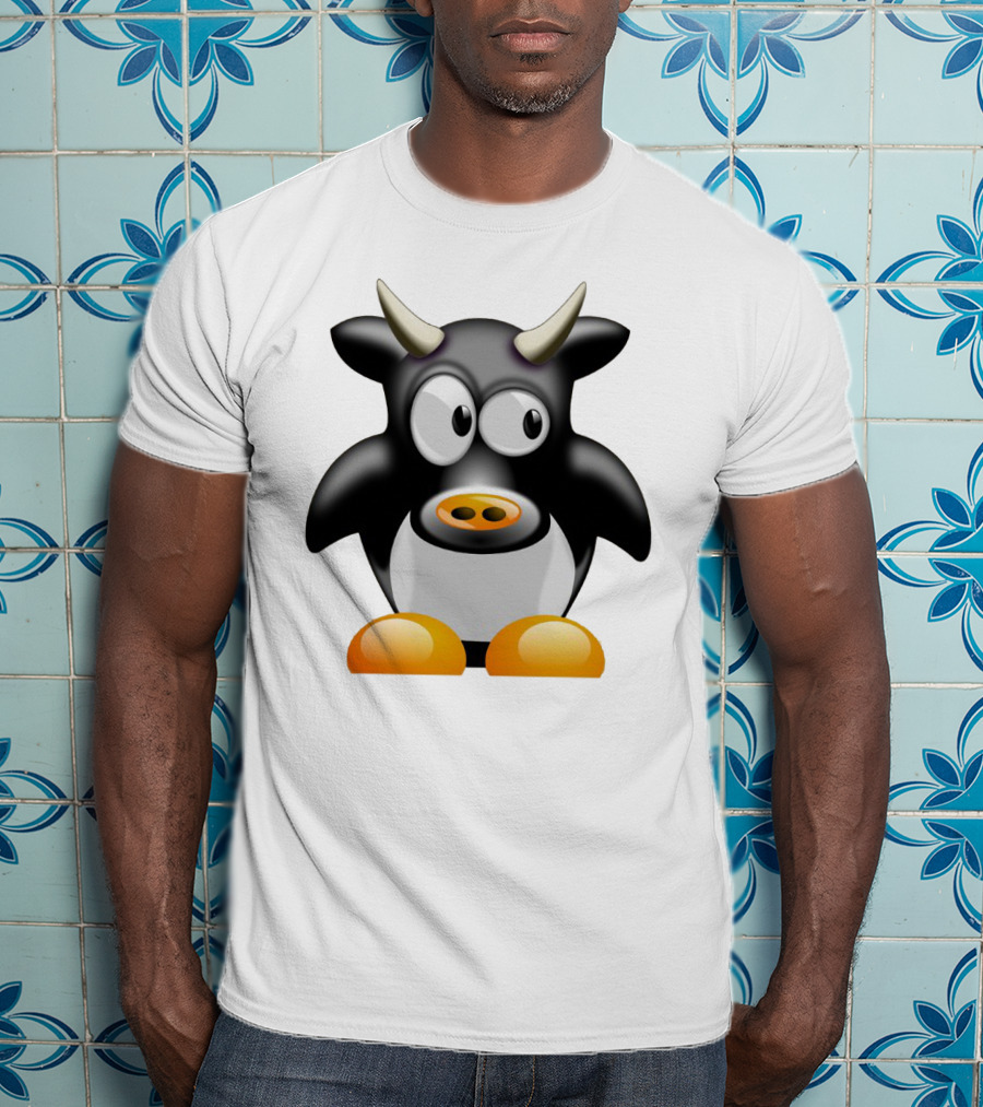 Playful Cute Cow Penguin Mashup Cartoon Character T-Shirt