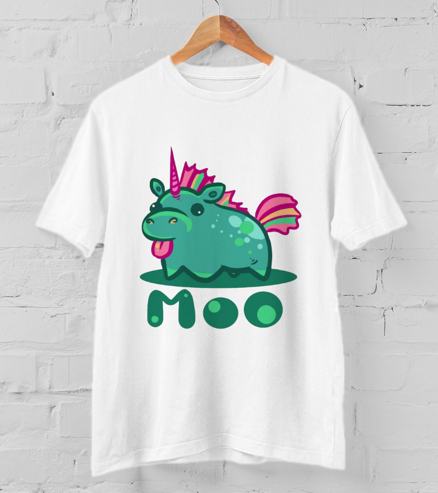 Moo Cute Derpy Unicow With Pink Horn And Rainbow Tail T-Shirt