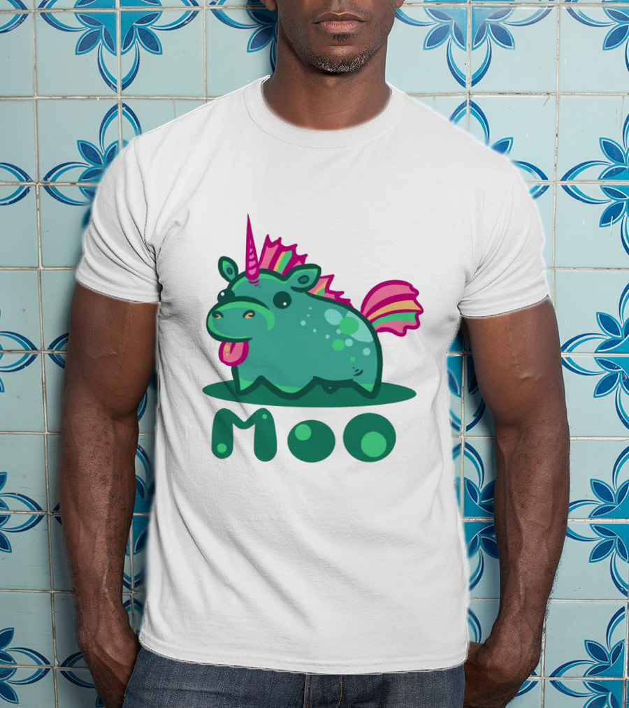 Moo Cute Derpy Unicow With Pink Horn And Rainbow Tail T-Shirt