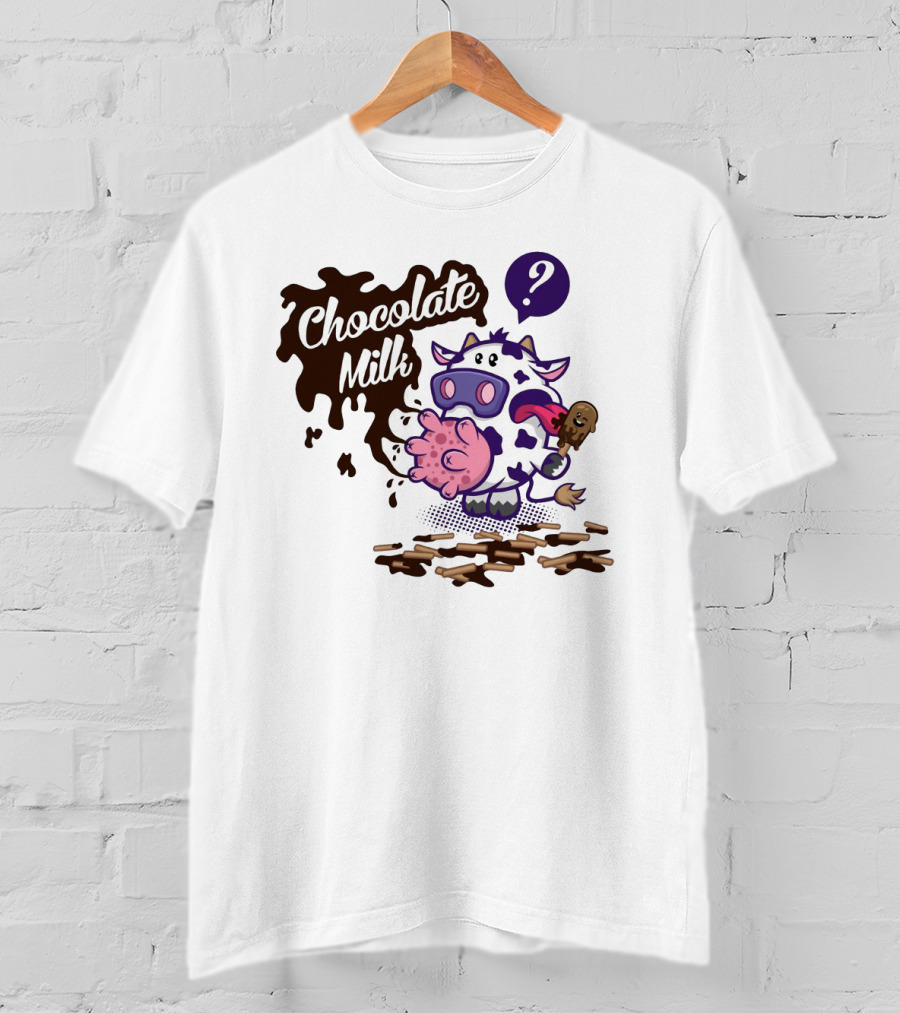 Chocolate Milk Cow Cartoon With Ice Cream And Question Mark By Squinked T-Shirt