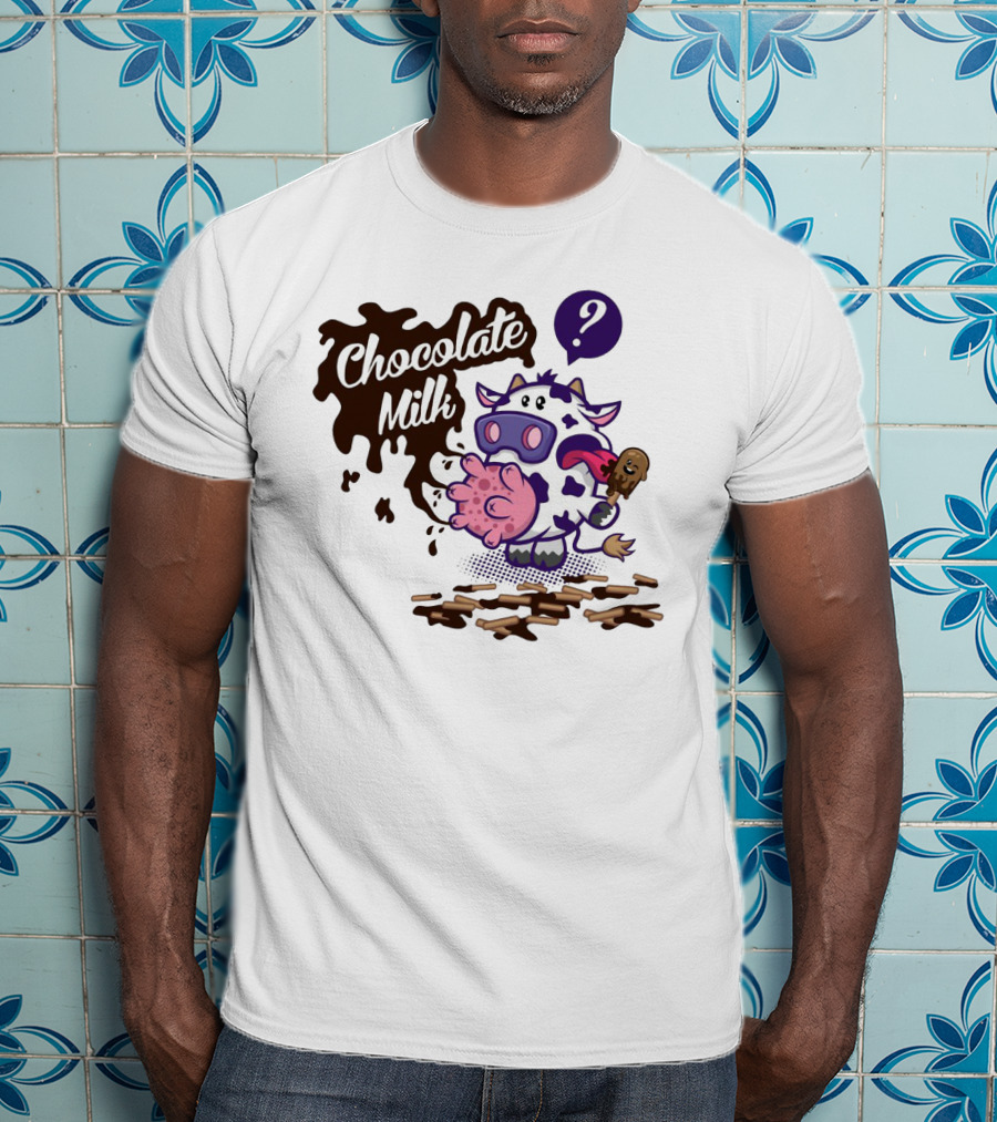 Chocolate Milk Cow Cartoon With Ice Cream And Question Mark By Squinked T-Shirt
