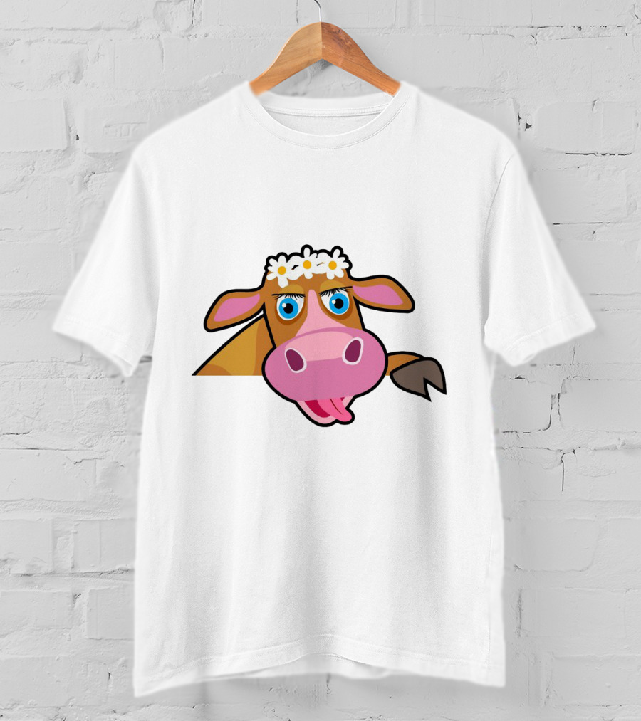 Farm Animals Cows Cute Cartoon Brown Cow With Daisy Headband T-Shirt