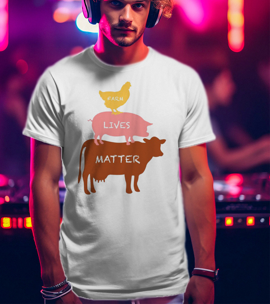 Farm Lives Matter Chicken Pig Cow Stacked Animal T-Shirt