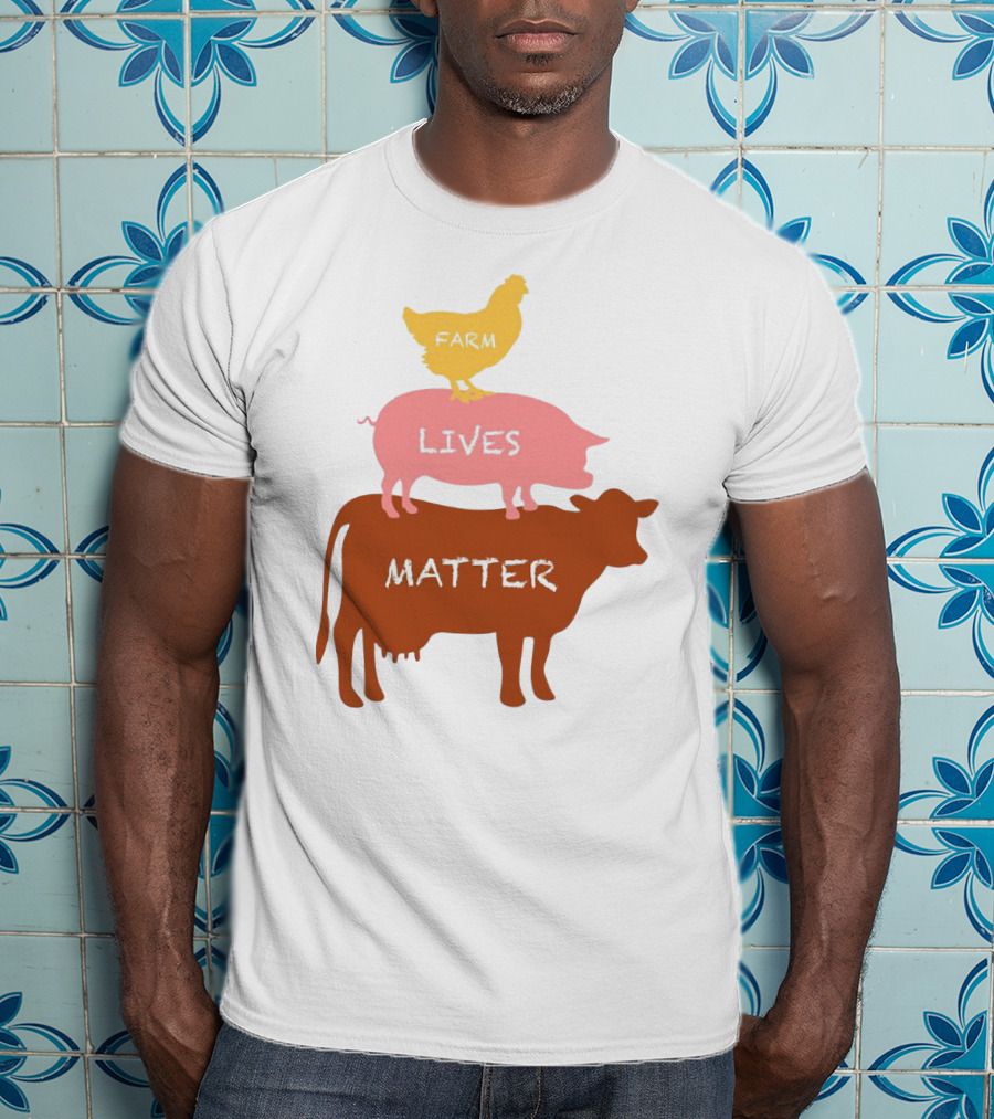 Farm Lives Matter Chicken Pig Cow Stacked Animal T-Shirt