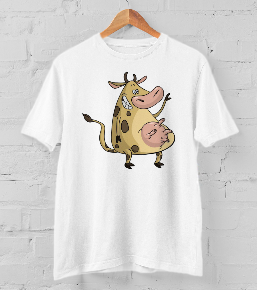 Friendly Cartoon Cow Cheerfully Waving Hello T-Shirt
