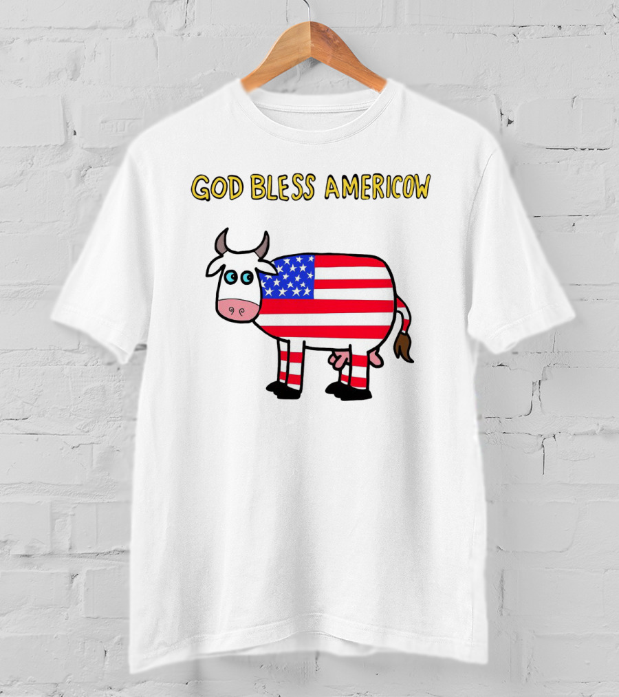 God Bless Americow Patriotic Cow With American Flag T-Shirt